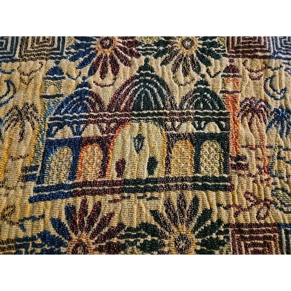 Vtg Silk Woven Tapestry Arabian Horse Rider Tablecloth Bedspread Coverlet